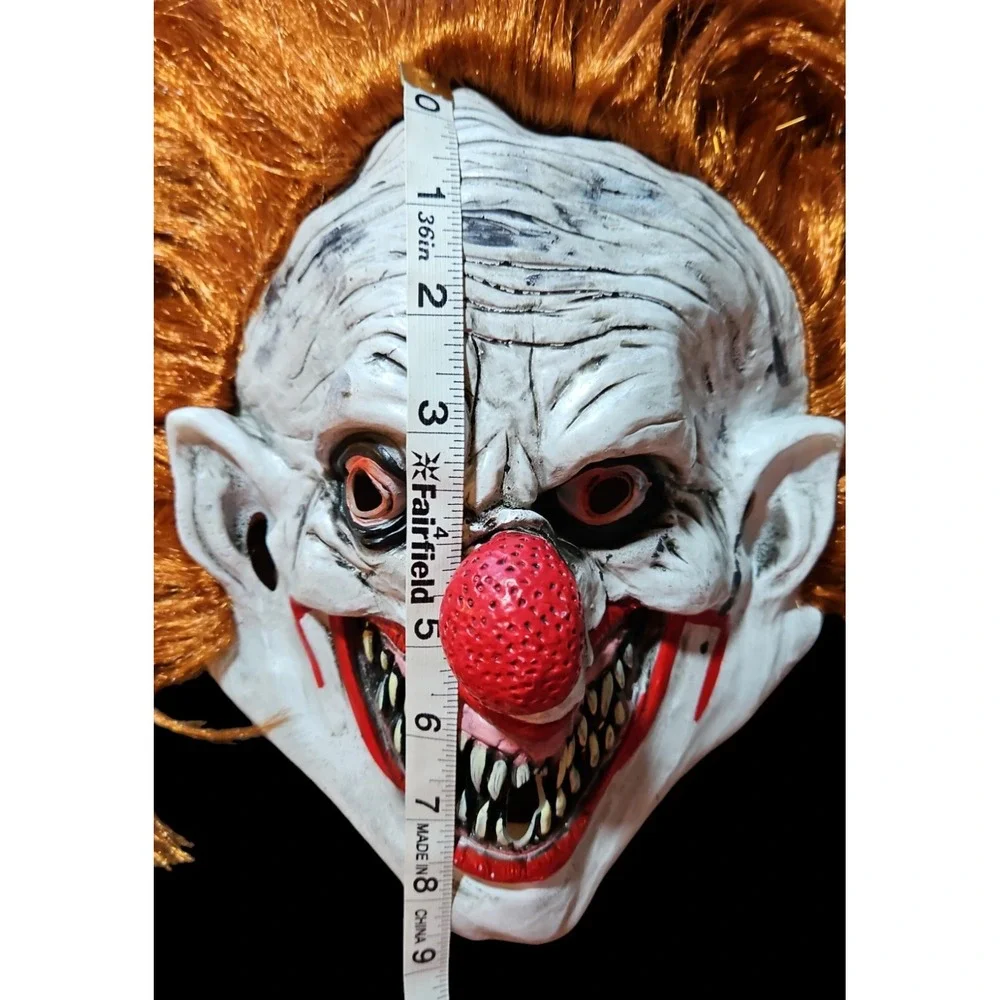 Scary‎ Clown Full Mask Halloween Costume Creepy Evil Red Eye Horror Cosplay Hair